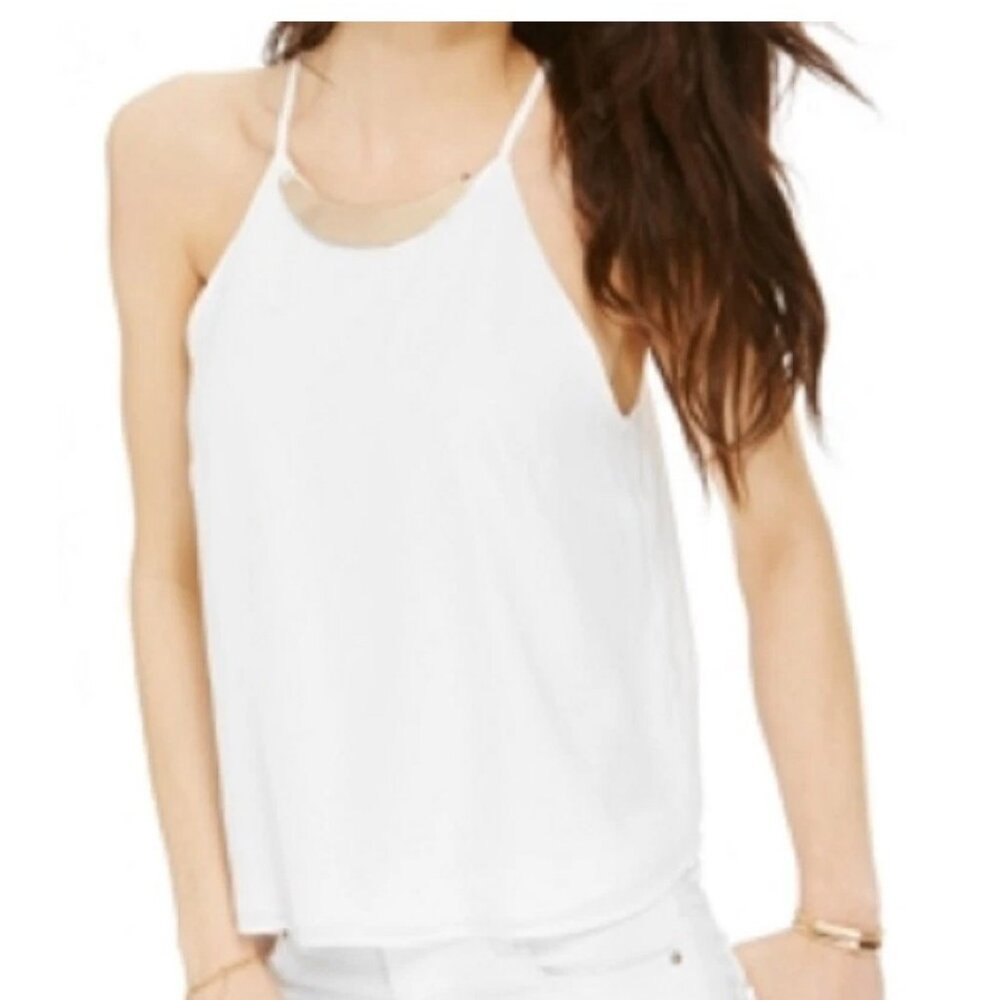 Stoosh Juniors' Necklace Sleeveless Pullover Tank Top, White, XL